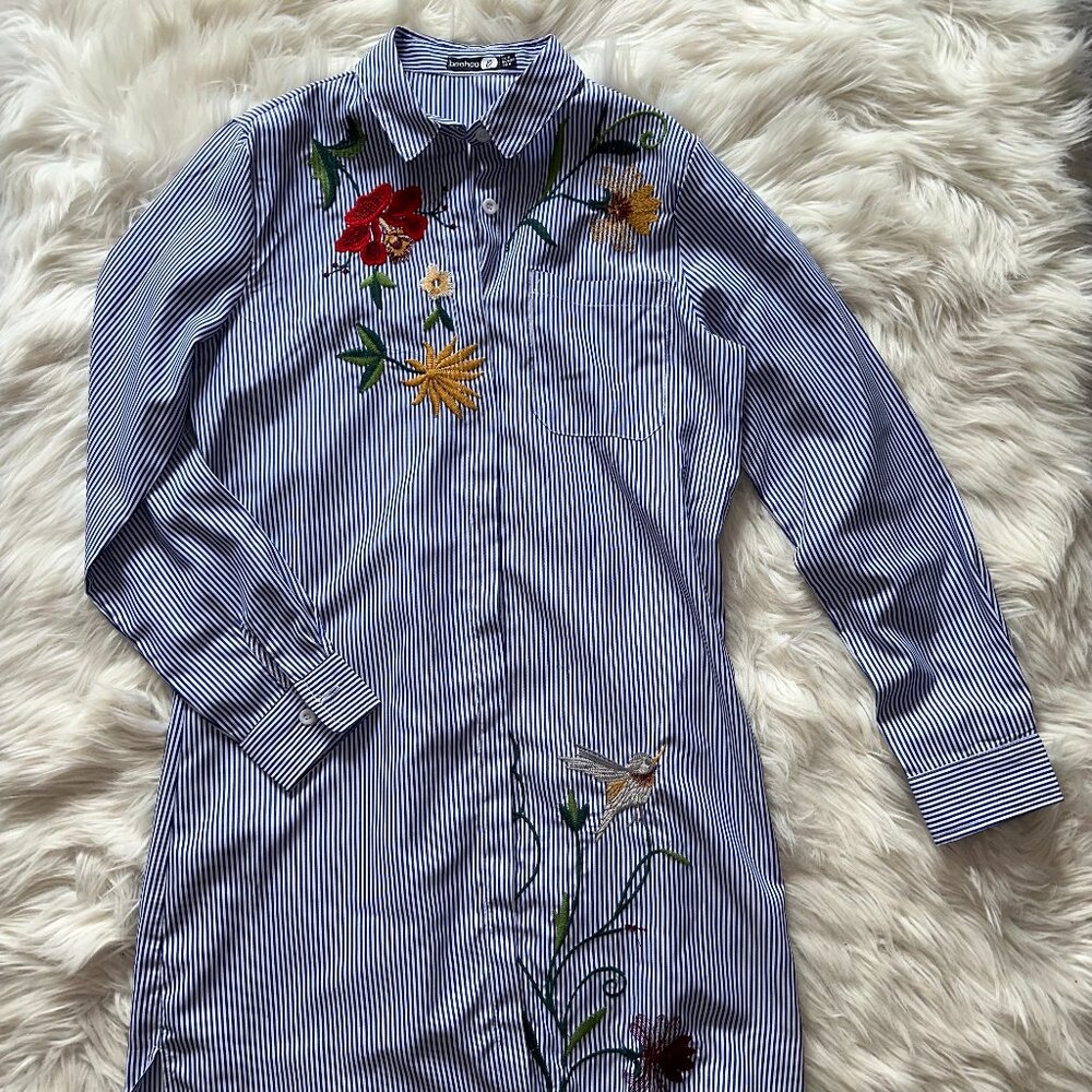 Boohoo Striped Embroidered Floral Dress